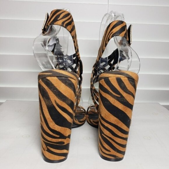So Me Zandy Brown Zebra Print Open Toe Heels - Picture 8 of 12